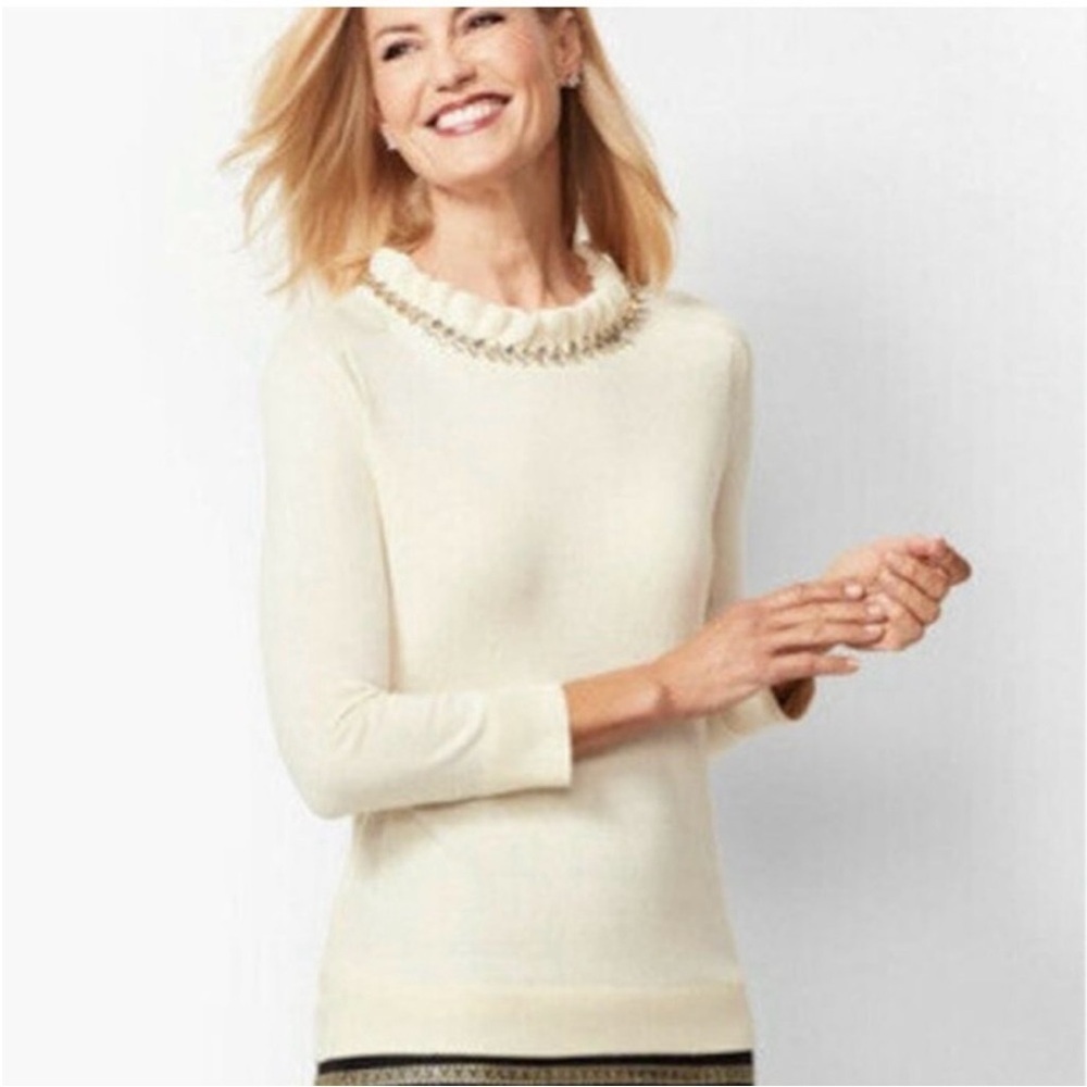 RSVP by Talbots Cream Cashmere Blend Sweater Faux Gold  Details LP